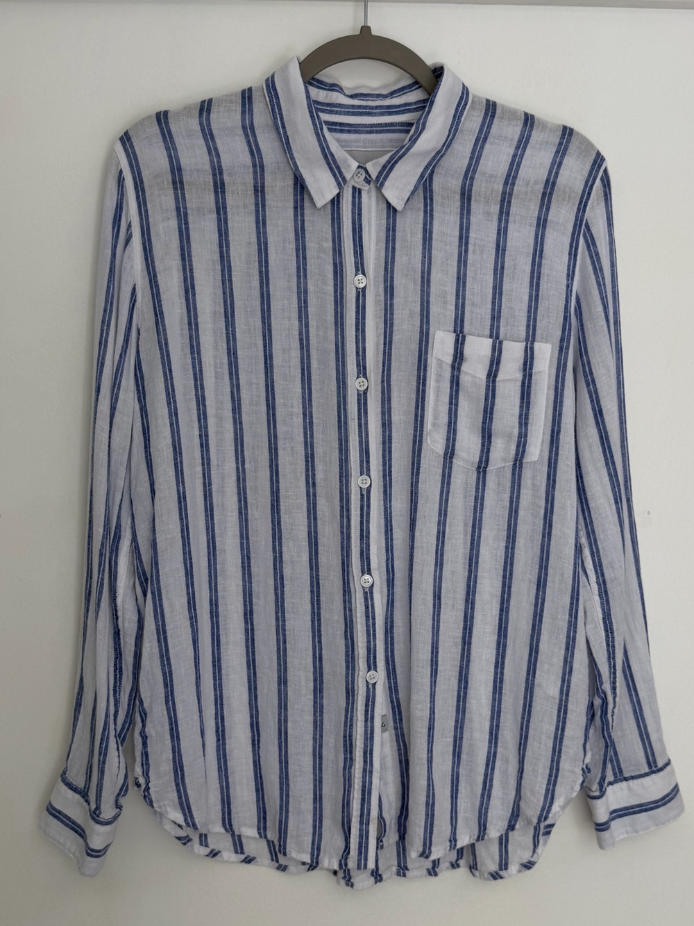 Rails "Charli" Villa Stripe Blue White Linen Blend Button Down Shirt Lightweight - Picture 4 of 17